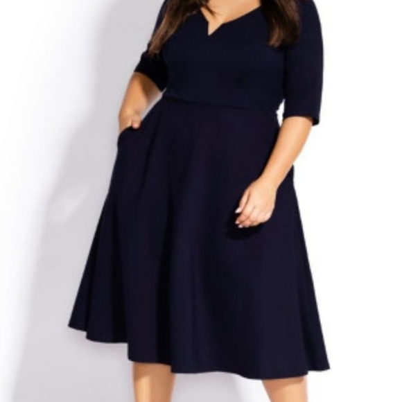 City Chic NWT black waist pullover dress with pockets size XS 14 plus Cu… - Picture 1 of 8